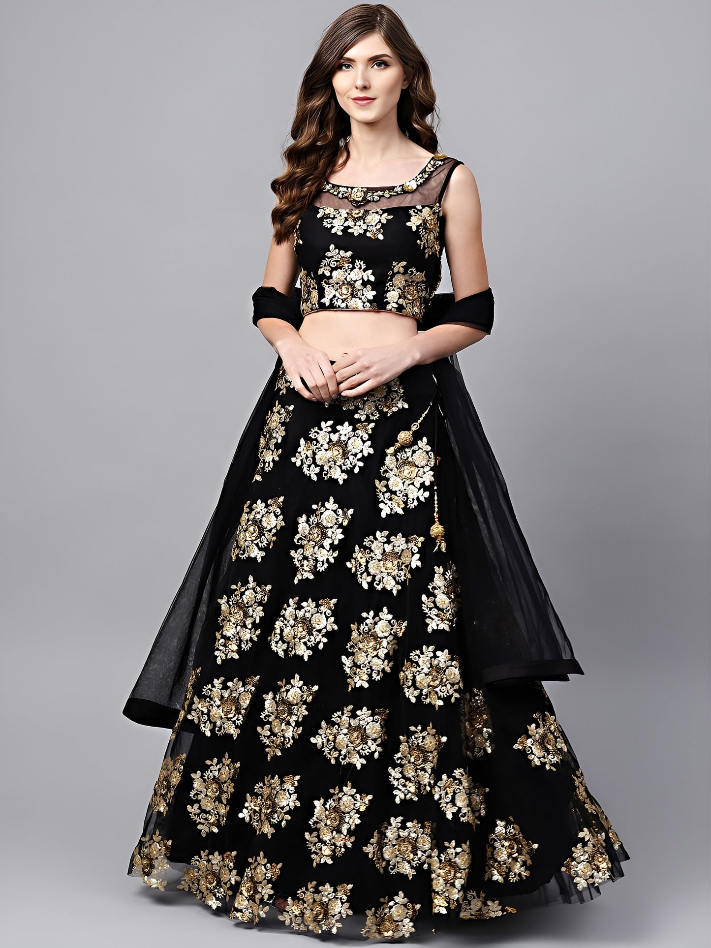 Midnight Black Floral Sequin Lehenga Choli