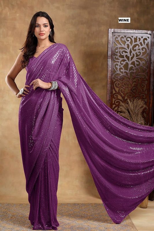 Solid Colored Bling Sequin Party Sarees