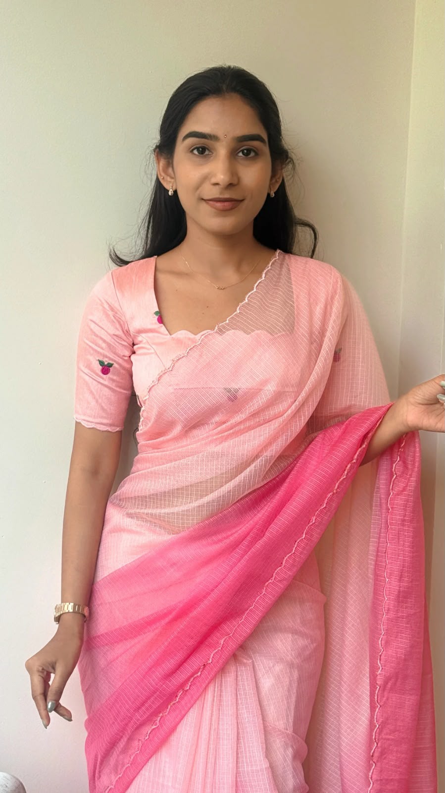 Pink Premium Viscose Kota Doriya Saree