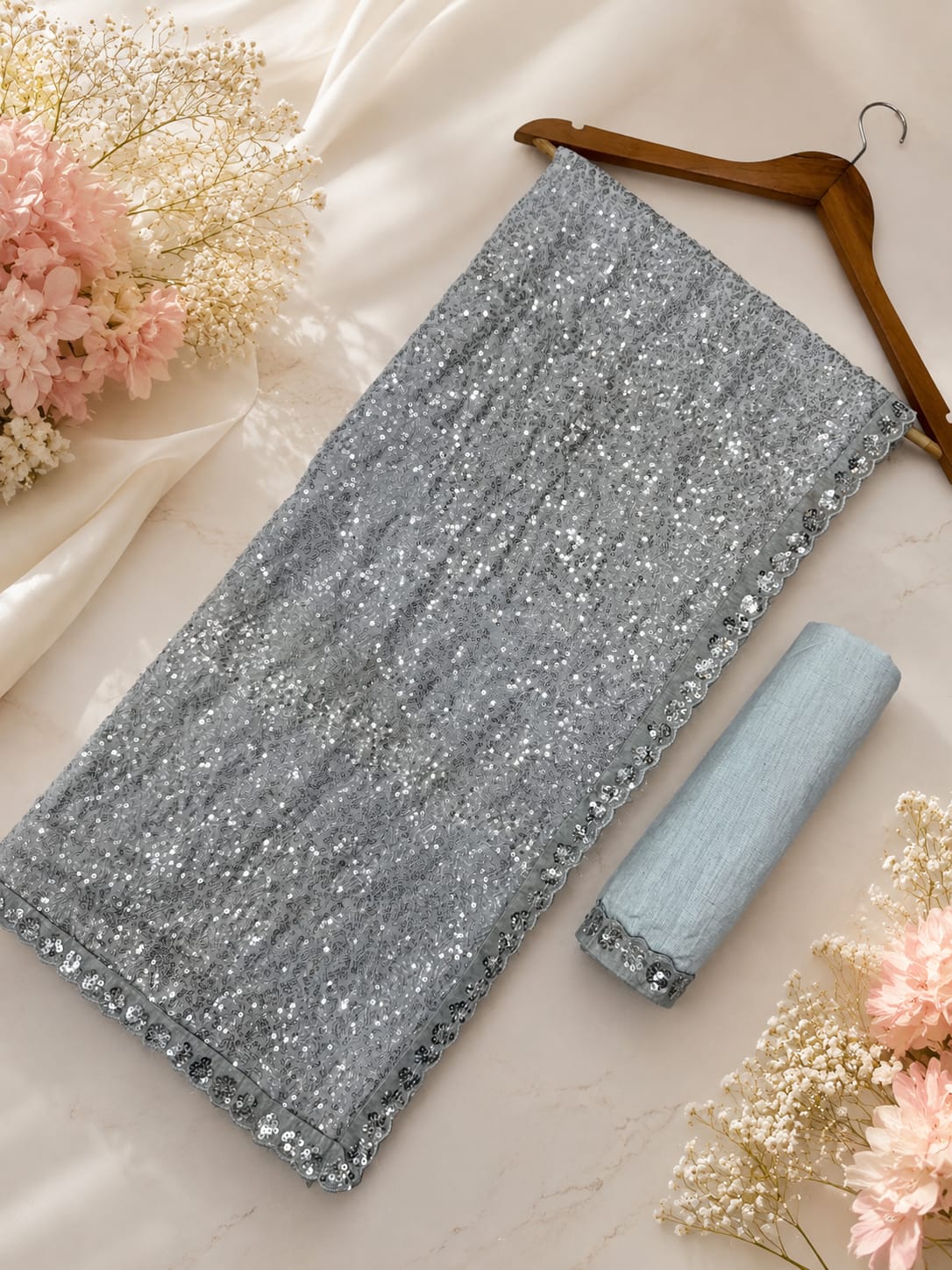 Luminary Éclat: Special Edition Khichdi Micro-Sequin Faux Georgette Saree Ensemble