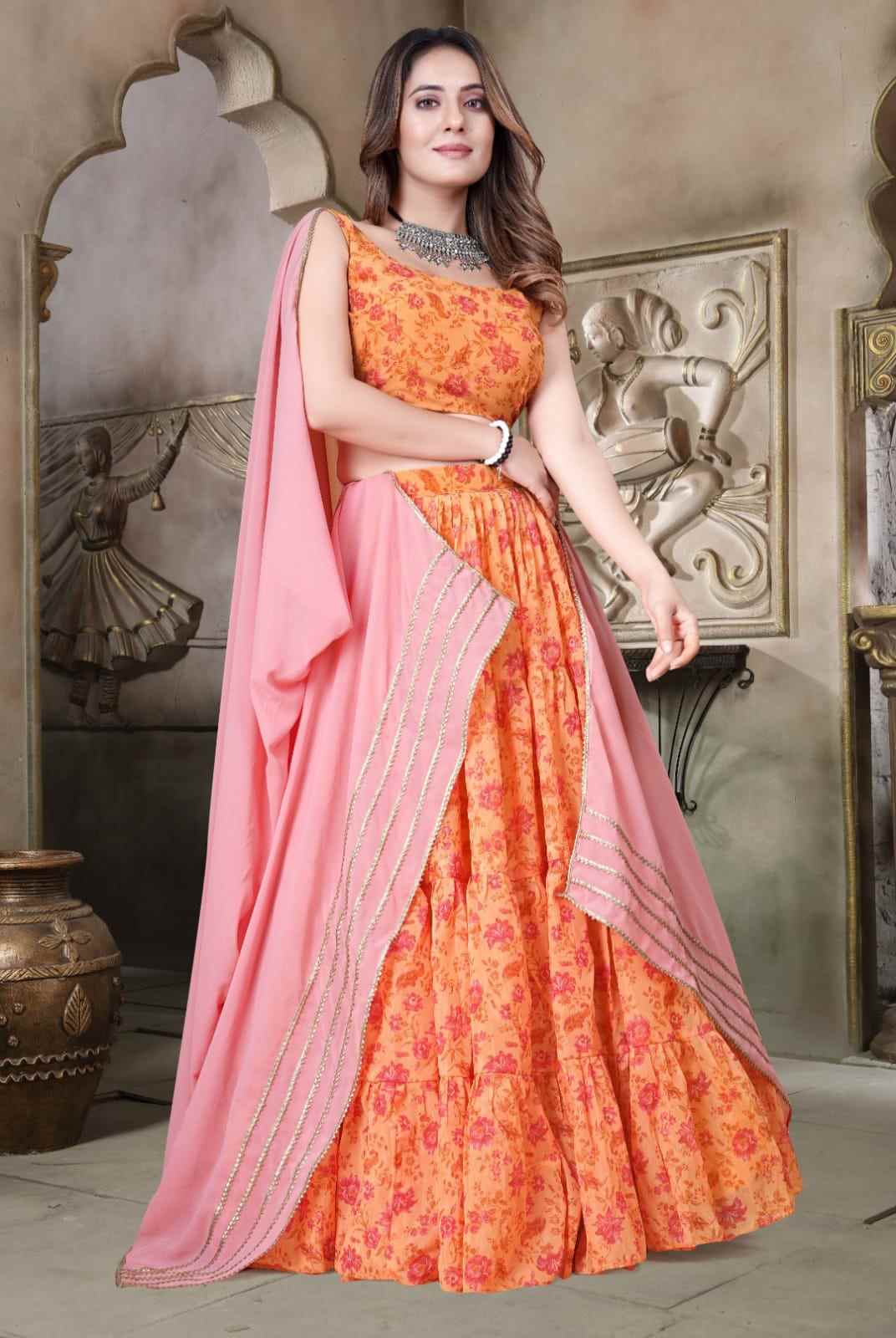 Mustard Yellow Digital Print Lehenga Choli Set