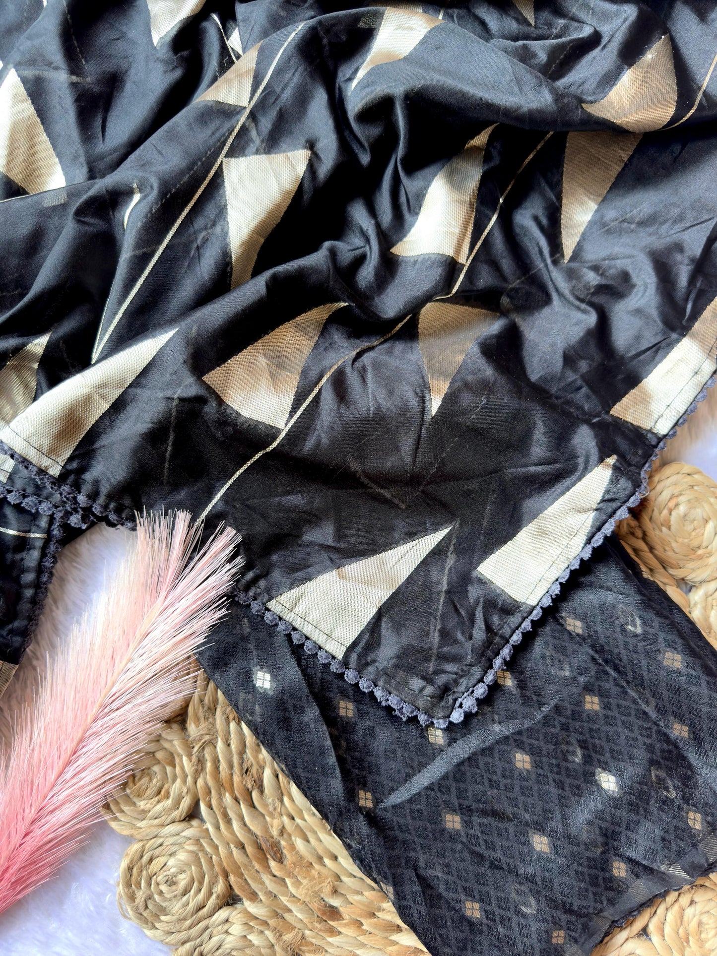 Pure Soft Organza Black Triangle Pattern Saree