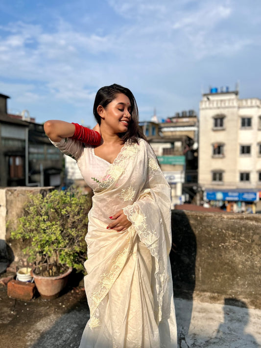 Pure Chanderi Cotton Embroidered Work Saree