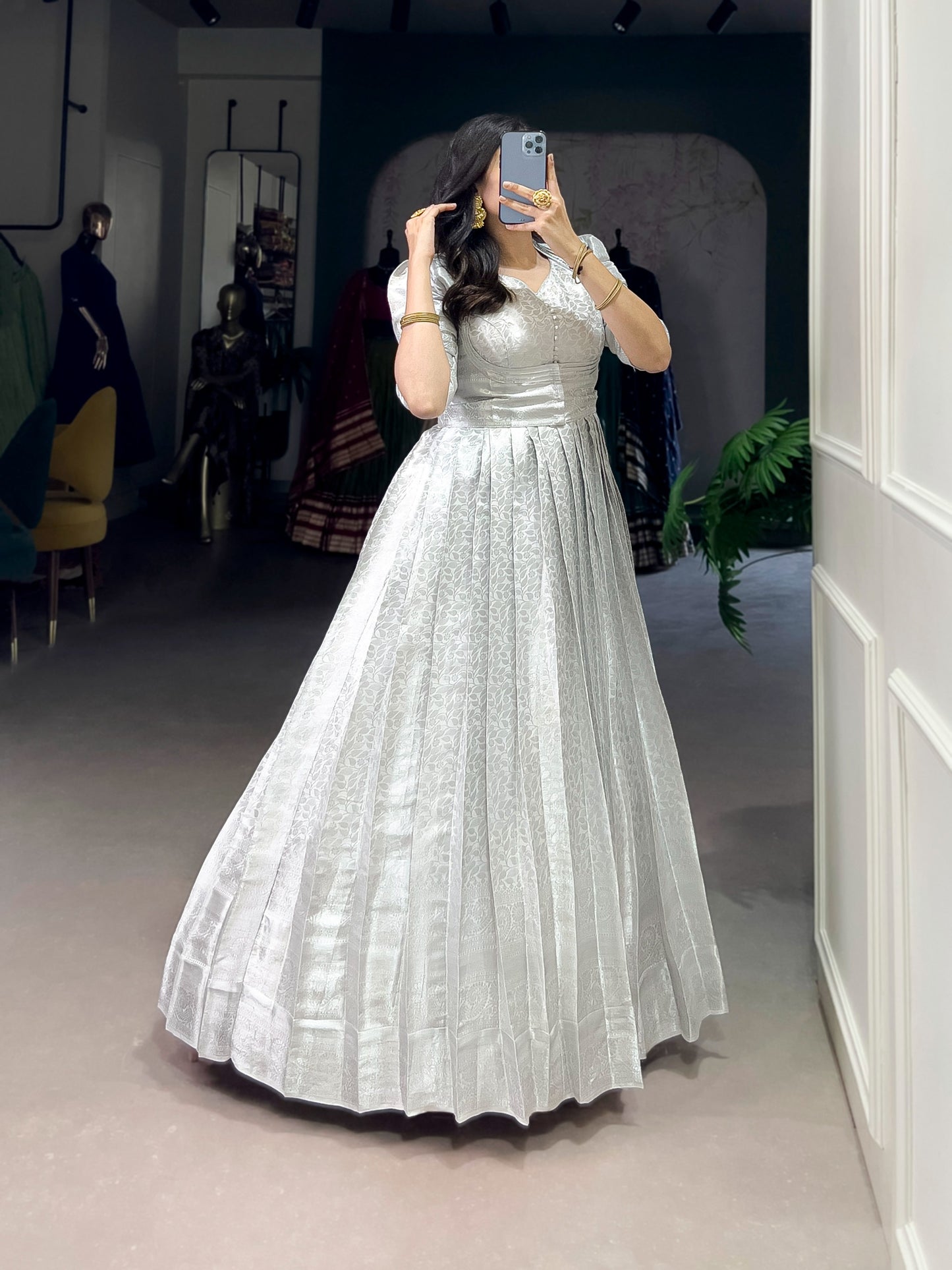 Silver Innings Gown Draped in culture, twirling in style