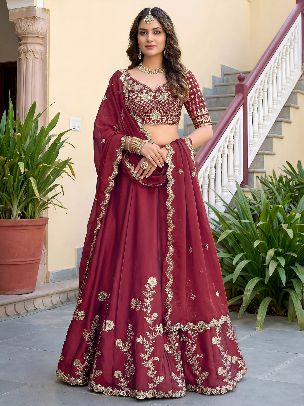Rich Maroon Gracefull Embroidered Lehenga Choli