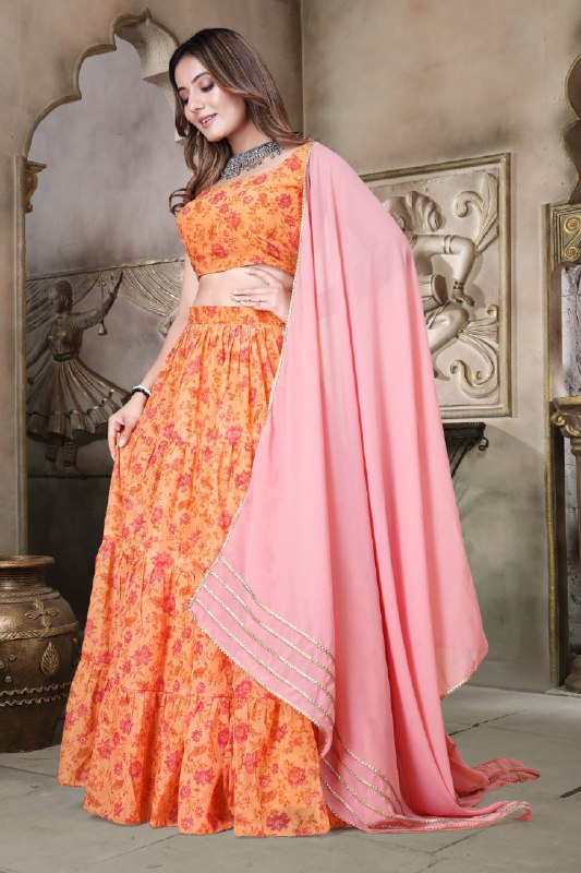 Mustard Yellow Digital Print Lehenga Choli Set