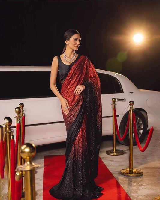 Red & Black Bling Party Saree