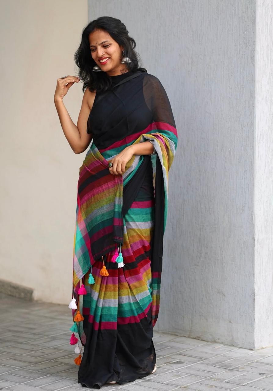 Rainbow Linen Multicolour Bollywood Saree