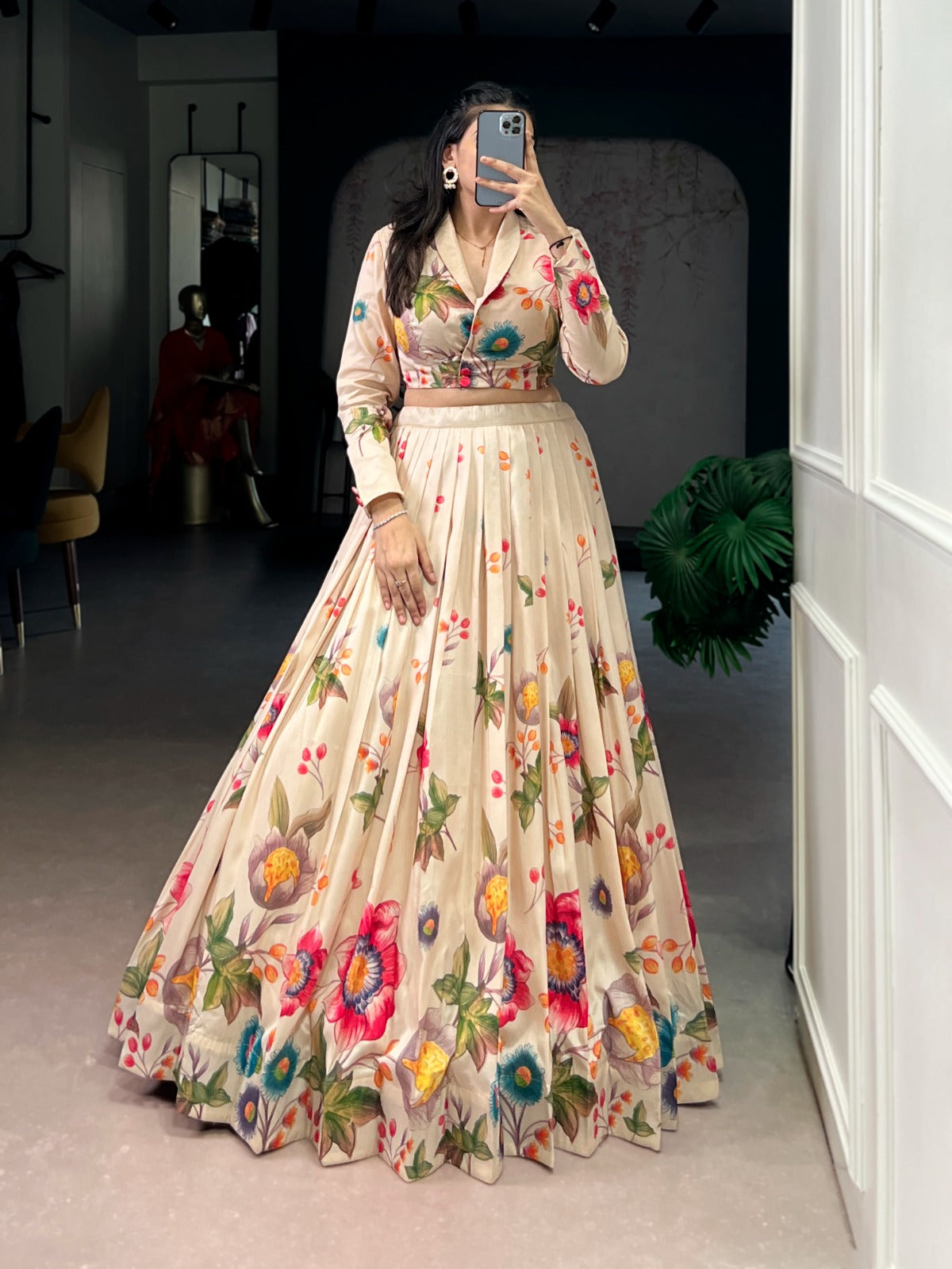 Blossom in Elegance: Floral Tasar Silk Co-ord Set