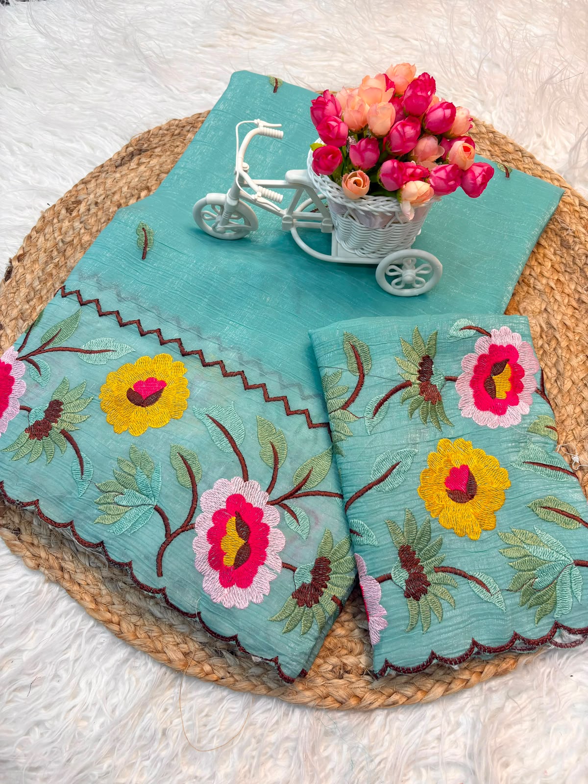 Crunchy Sunflower Party Wear Designer Saree