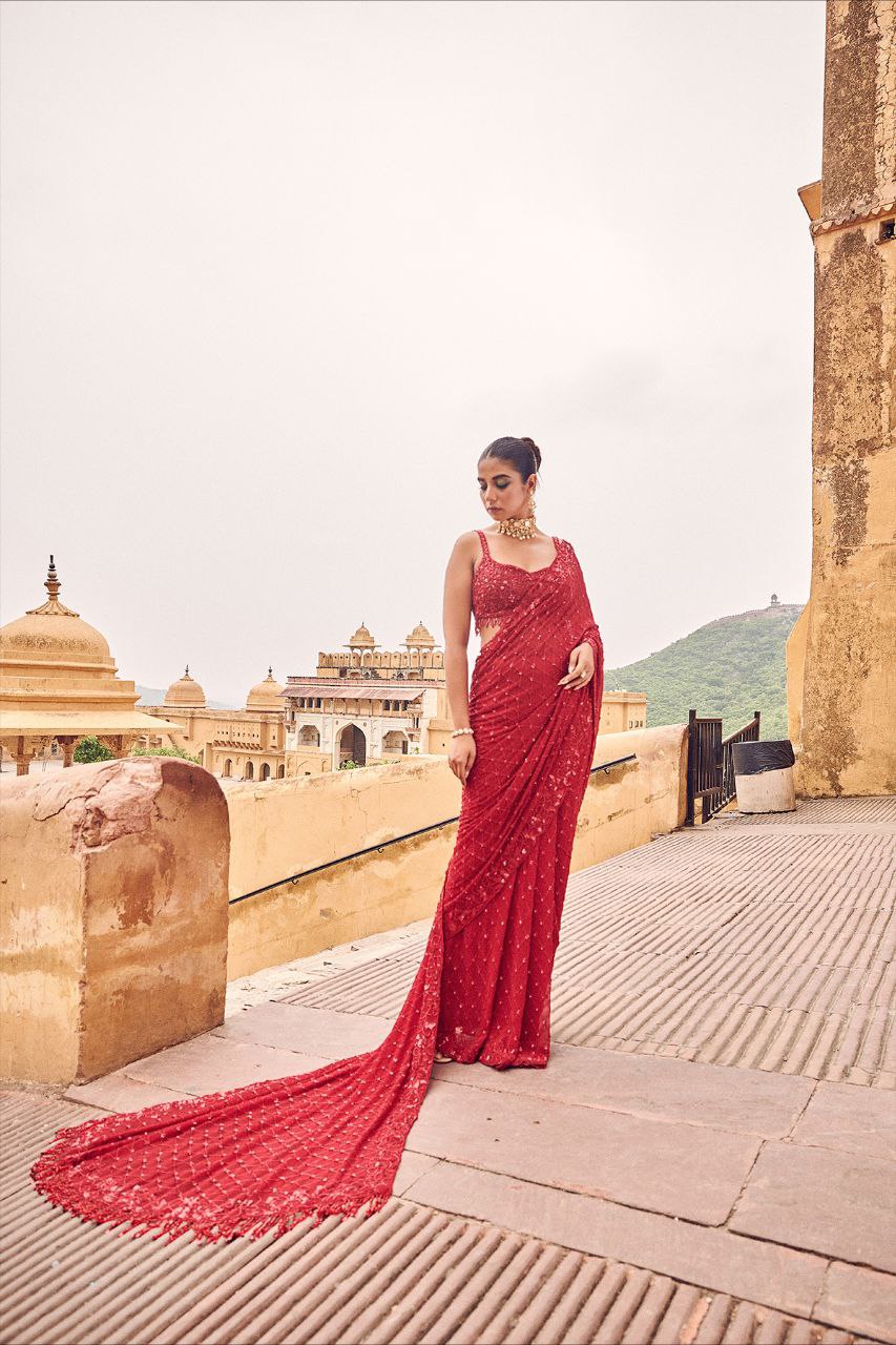 Red Hot Bling Bollywood BlockBuster Sequins Party Saree