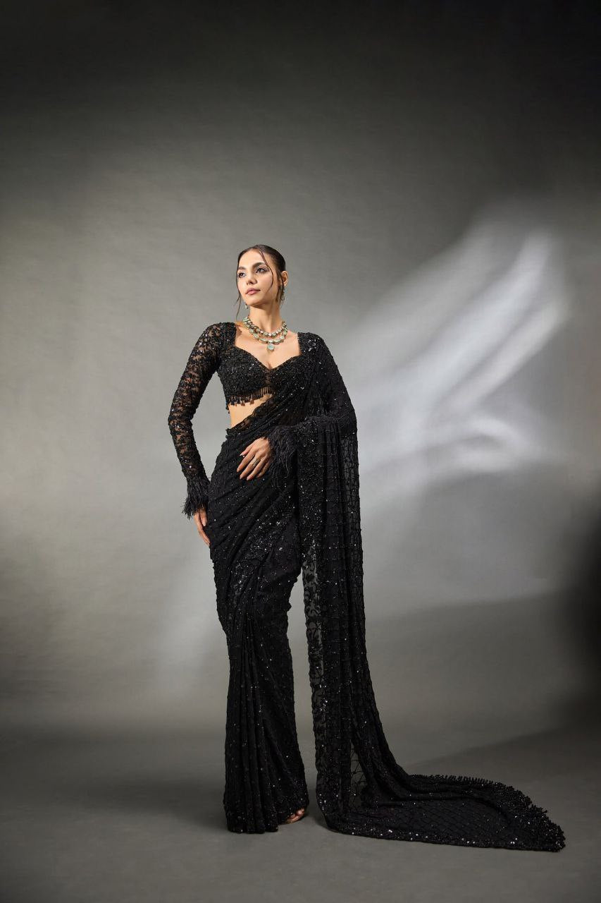 Black Bling Bollywood BlockBuster Sequins Saree