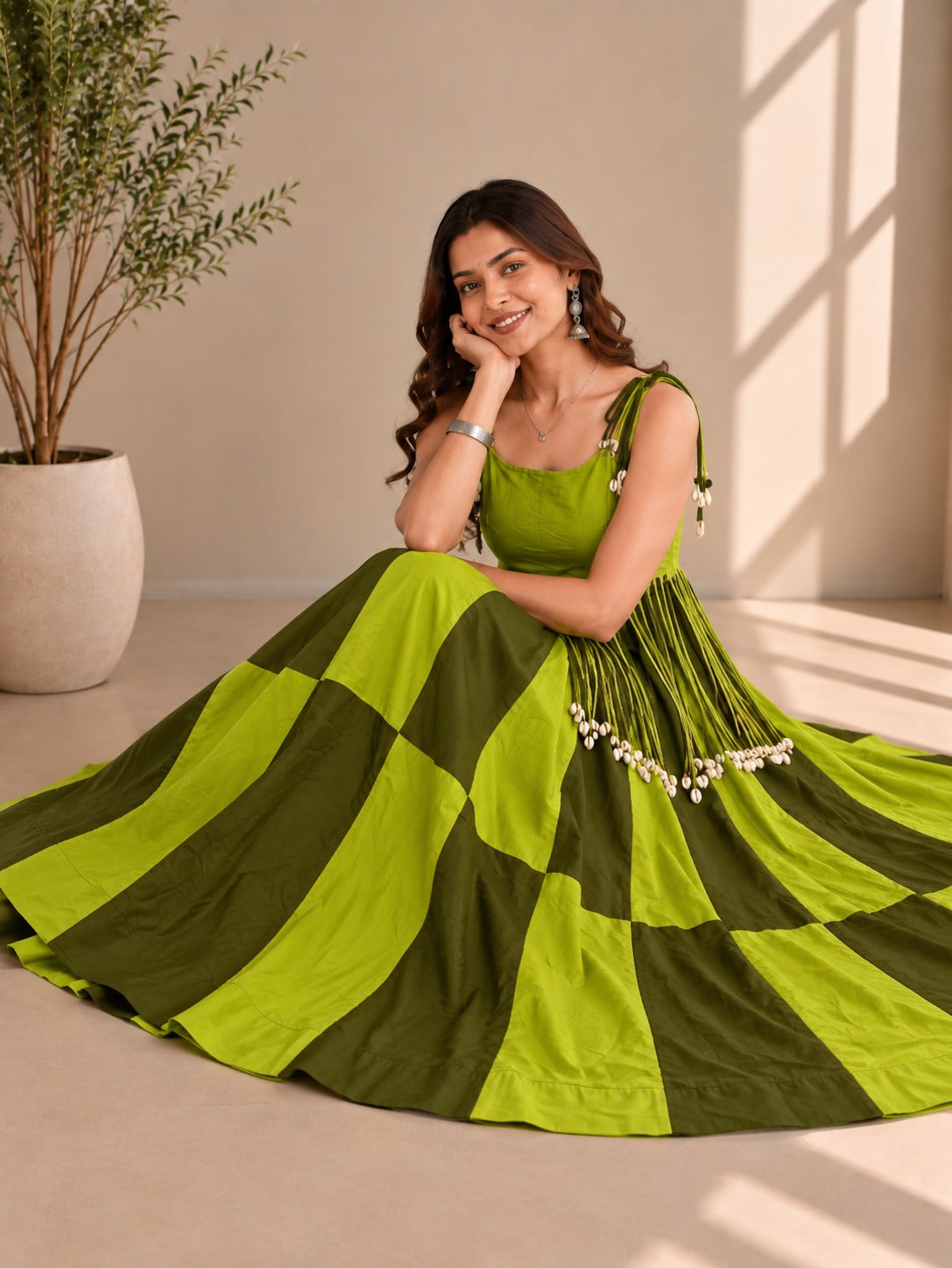 NAVRATRI 2026 SPECIAL CHEQUERED GREEN LEHANGA