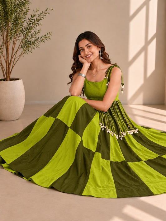 NAVRATRI 2026 SPECIAL CHEQUERED GREEN LEHANGA