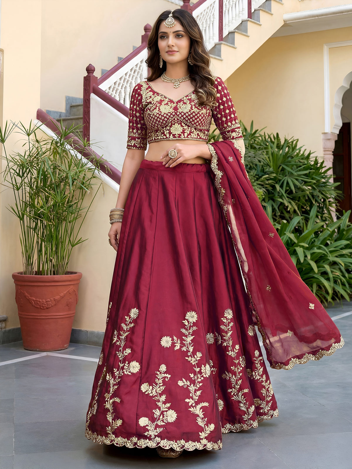 Rich Maroon Gracefull Embroidered Lehenga Choli