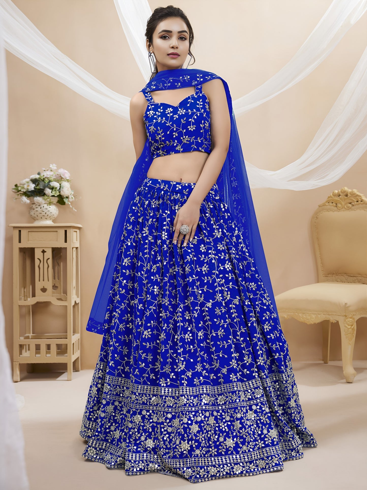 Royal Blue Botanical Sparkle Lehenga