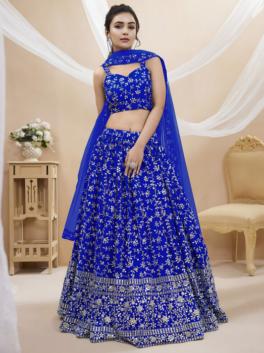 Royal Blue Botanical Sparkle Lehenga