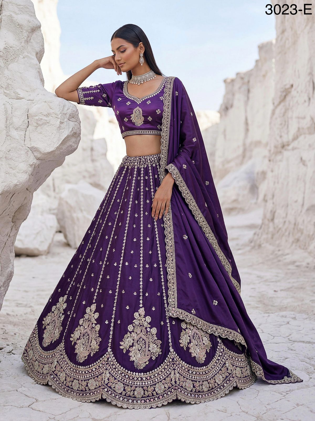 Twilight Bloom Intricate Handwork Designed Scalloped Lehenga Choli