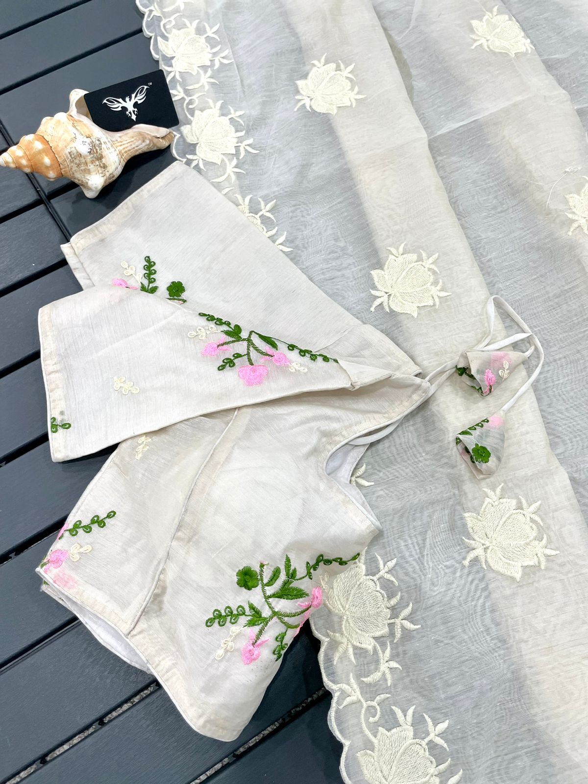 Pure Chanderi Cotton Embroidered Work Saree