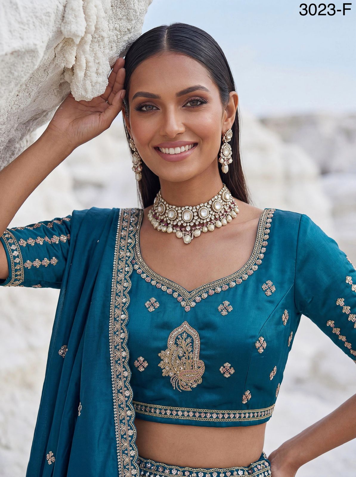 Twilight Bloom Intricate Handwork Designed Scalloped Lehenga Choli