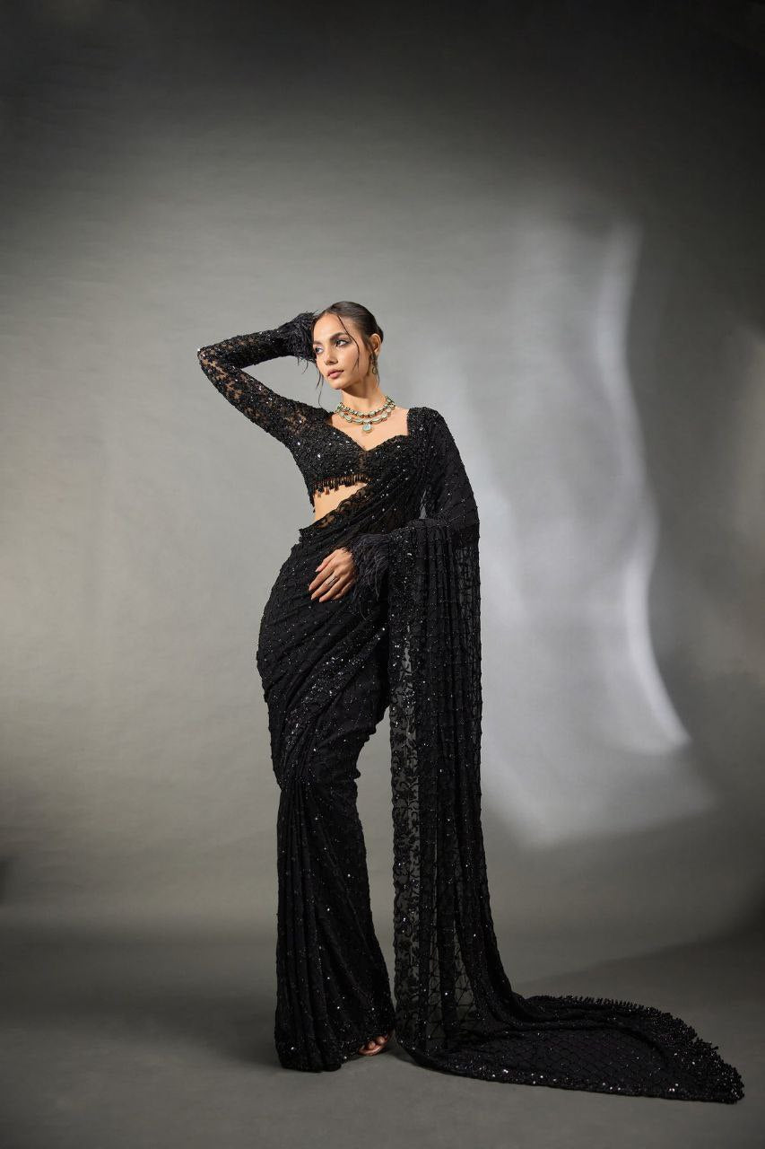 Black Bling Bollywood BlockBuster Sequins Saree