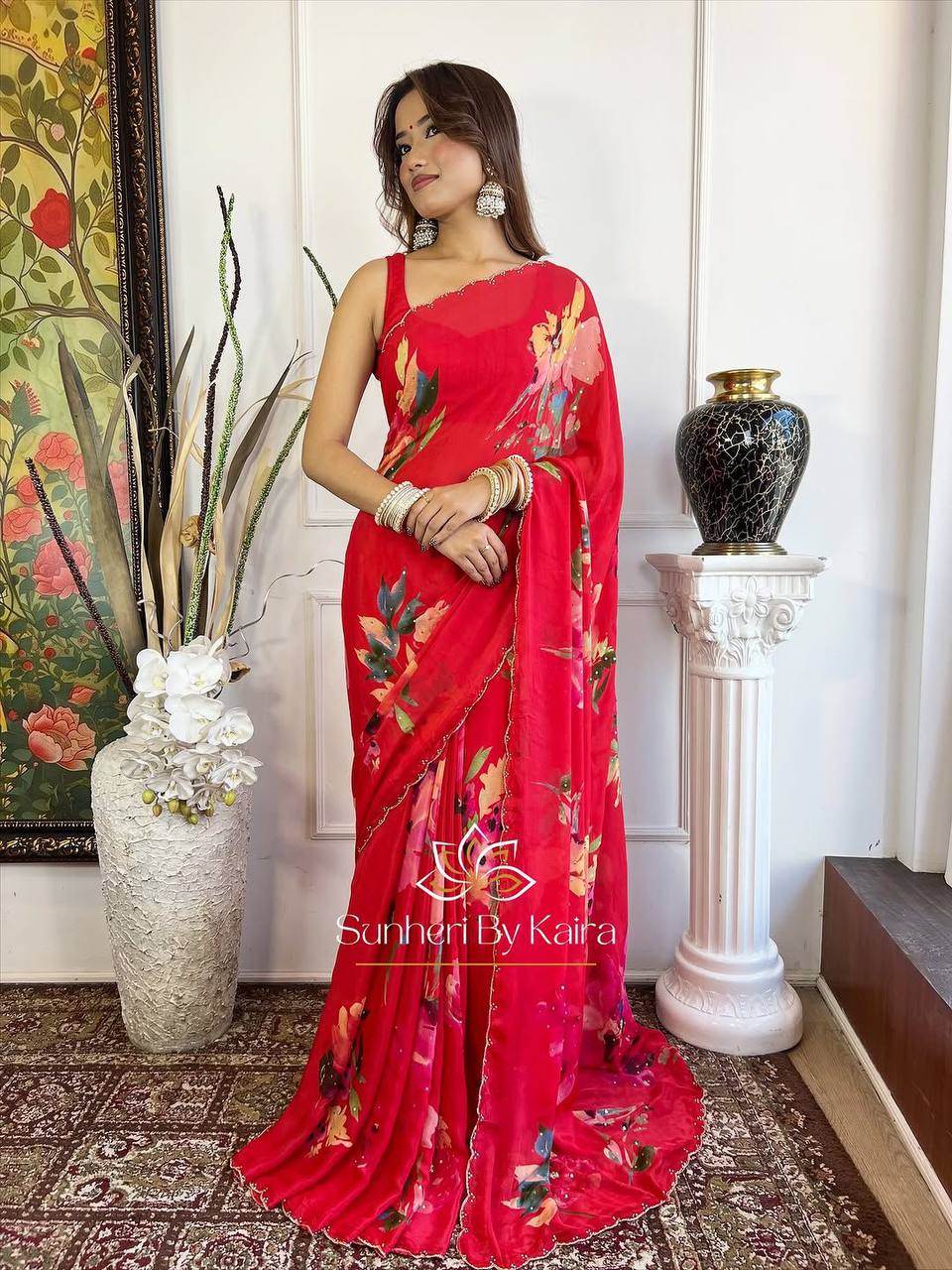 FLORAL HANDWORK ROSE SOFT ORGANZA SAREE
