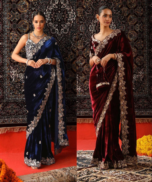 Festive Celebration Opulent Ensemble Velvet Saree