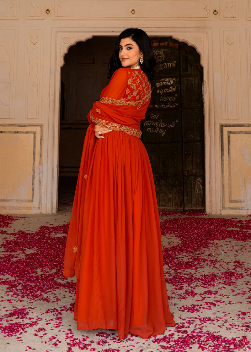 RED EXCLUSIVE READY TO WEAR PREMIUM GOWN–DUPATTA SET