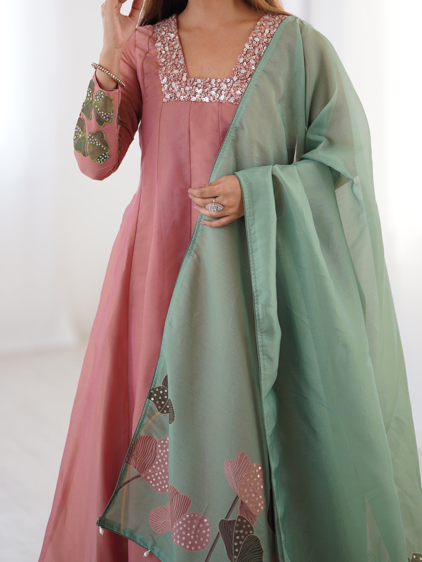 Peach Premium Handworked Stylish Suit Outfit
