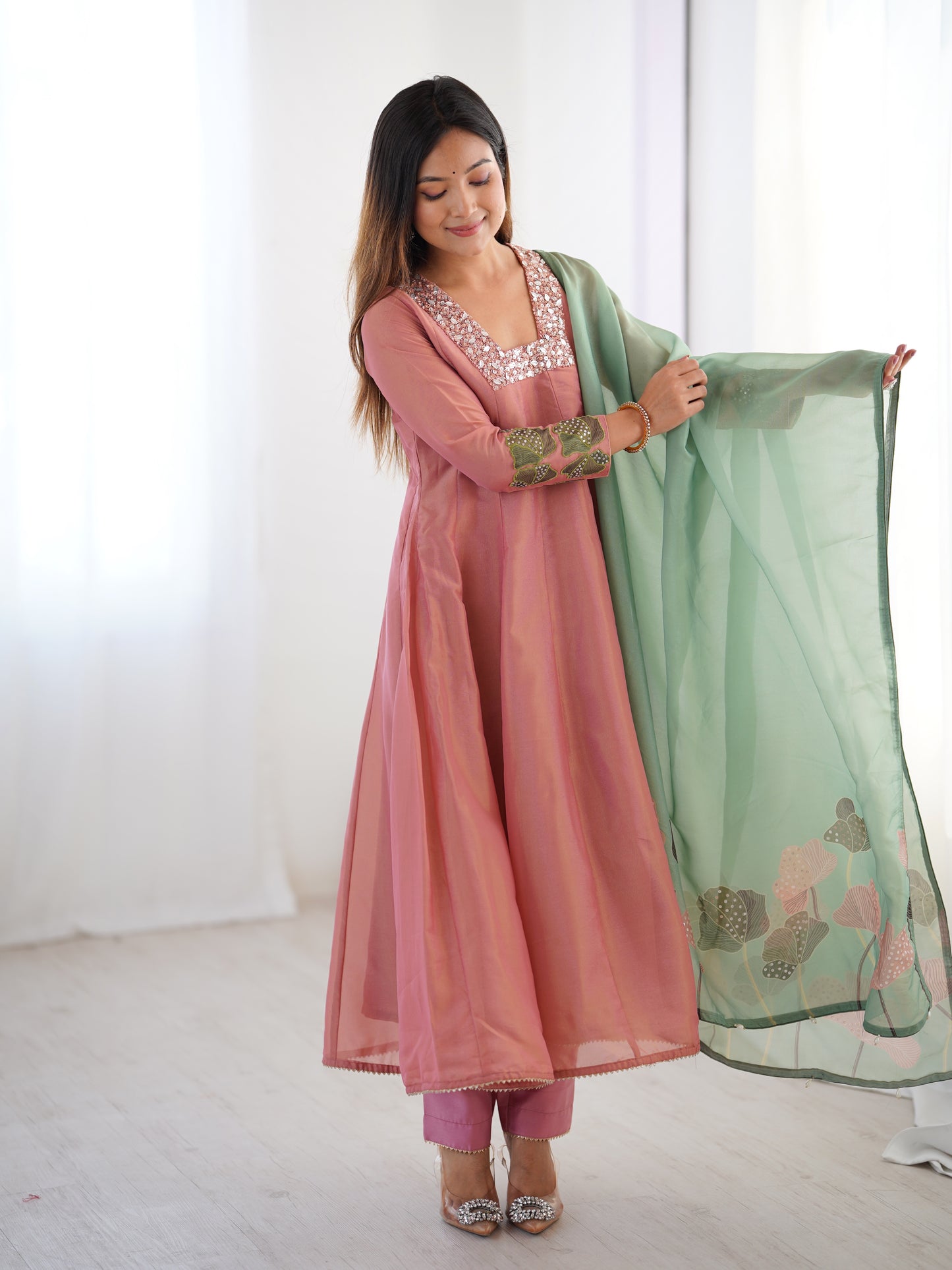 Peach Premium Handworked Stylish Suit Outfit
