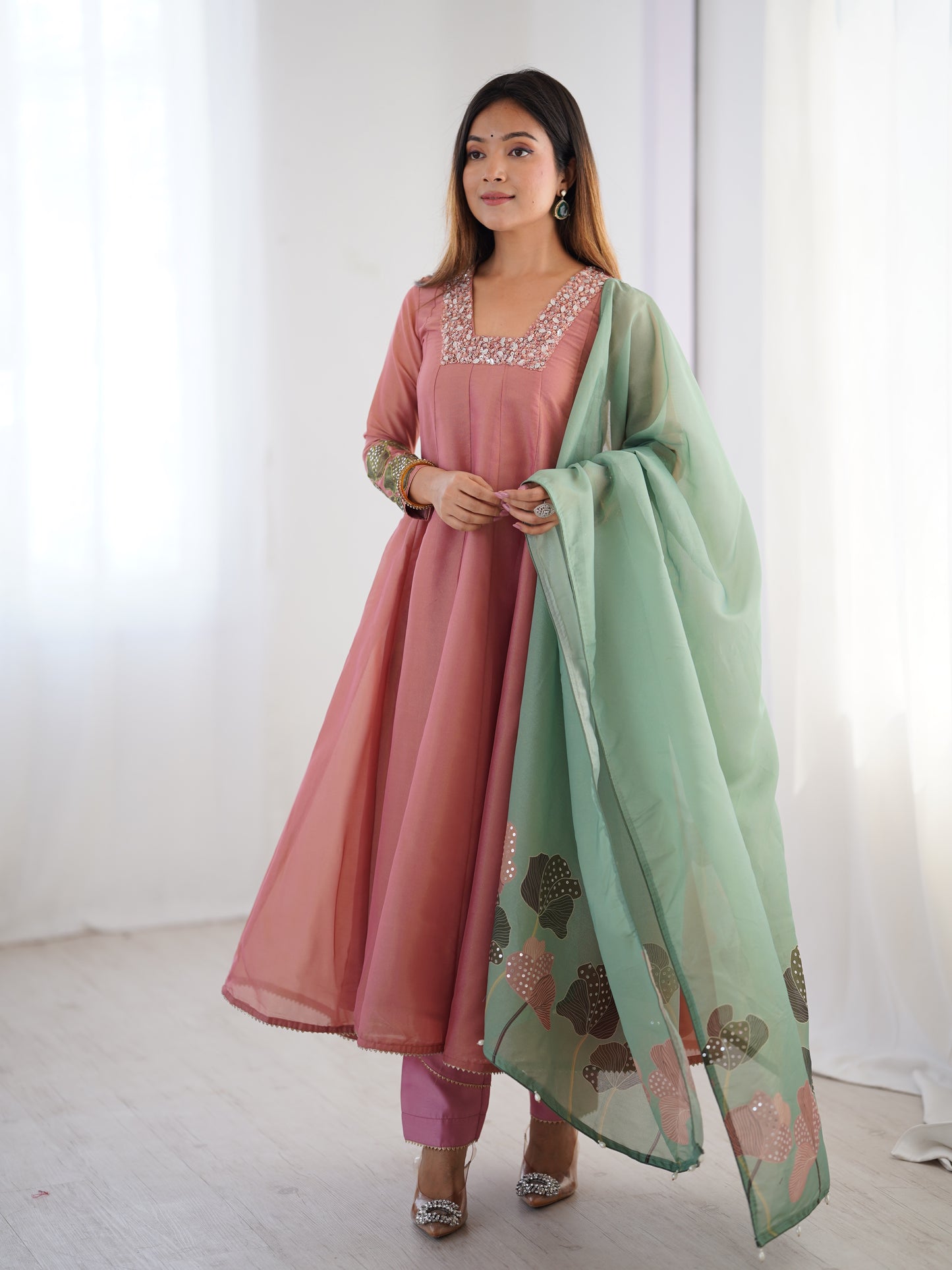 Peach Premium Handworked Stylish Suit Outfit