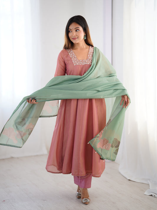 Peach Premium Handworked Stylish Suit Outfit
