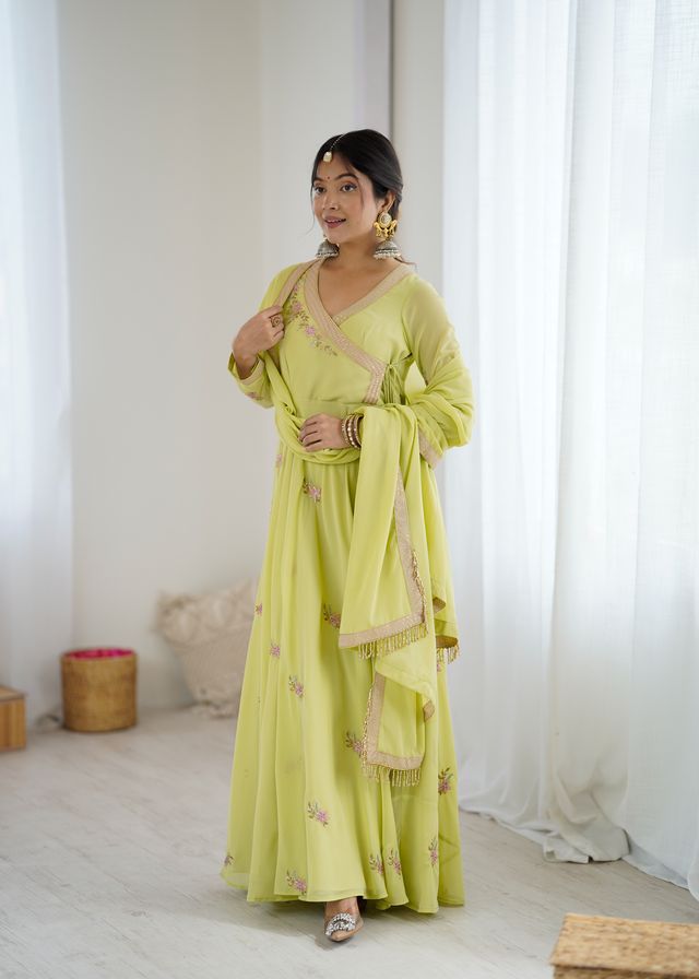 OLIVE GREEN EMBROIDERED READY TO WEAR OUTFIT