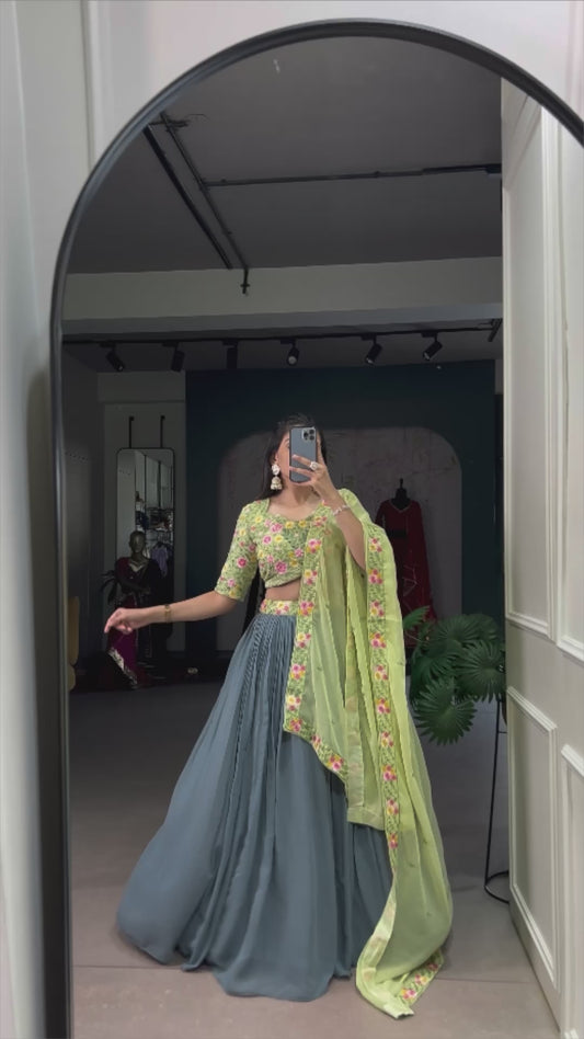 Radiate Soft Glamour in Gray and Pista Bridesmaid Attire