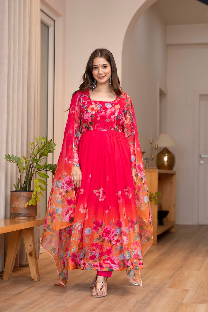 Soft Lightweight Organza Floral Ready To Wear Anarkali Gown