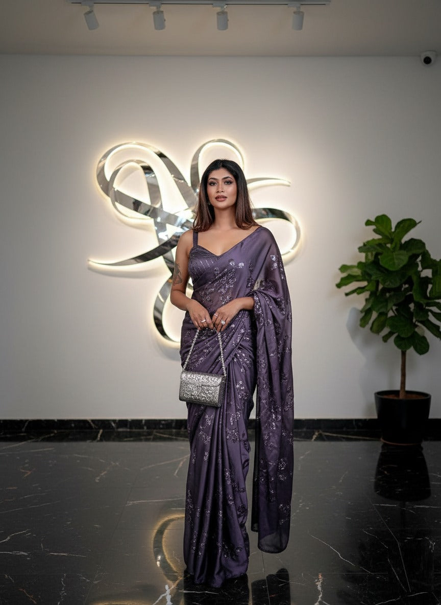 Bling Purple Glittery Party Saree