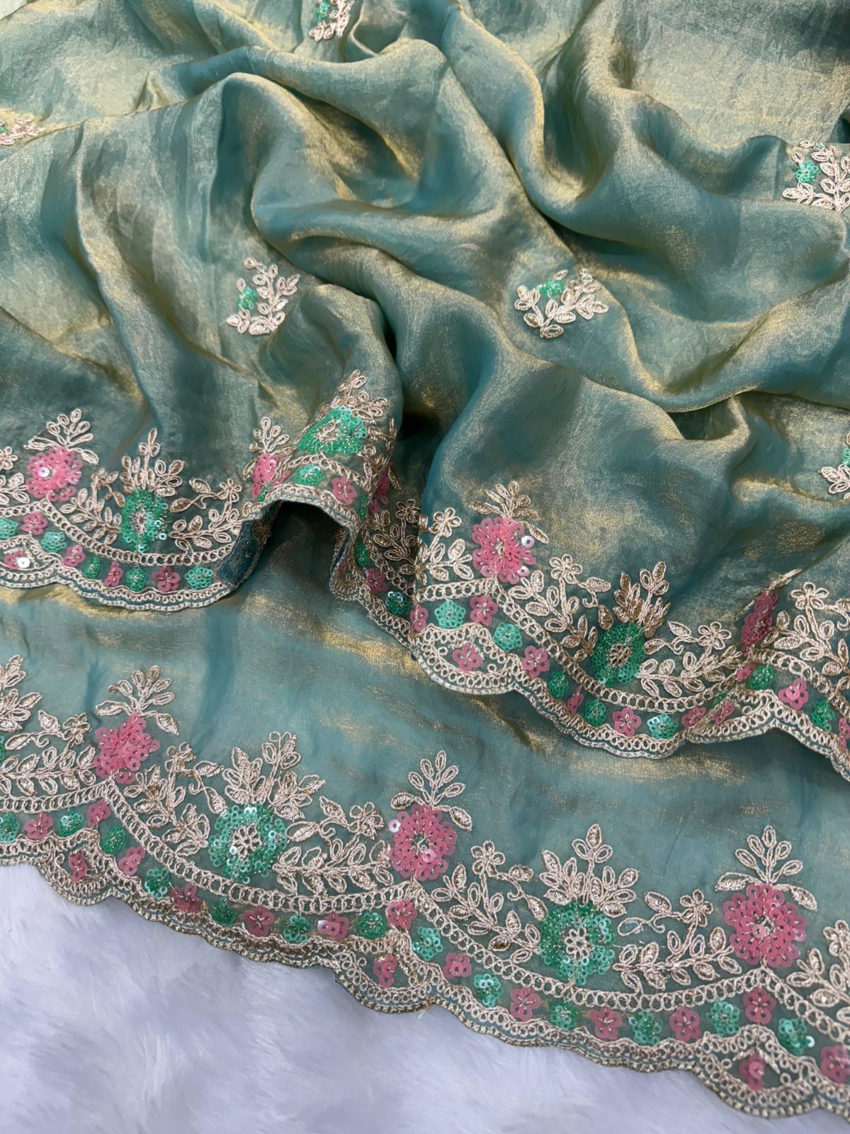 Pastal Sea Green Soft Satin Silk Premium Saree