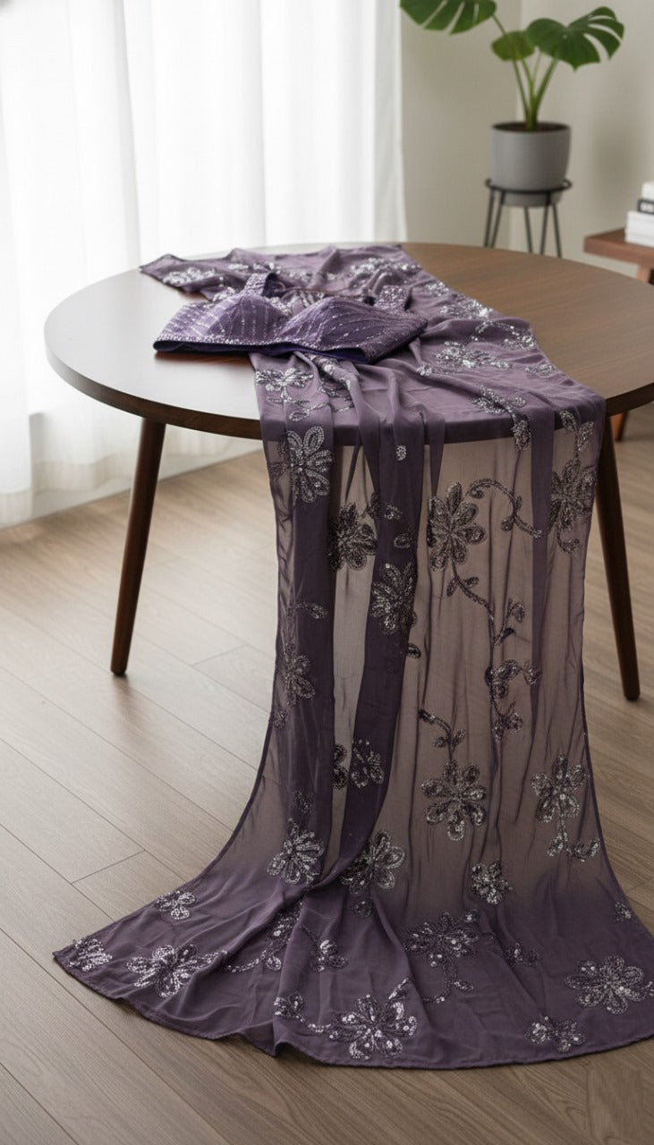 Bling Purple Glittery Party Saree