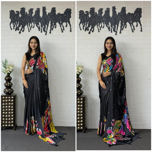 Stylish Bling Party Wear Mirror Work Saree