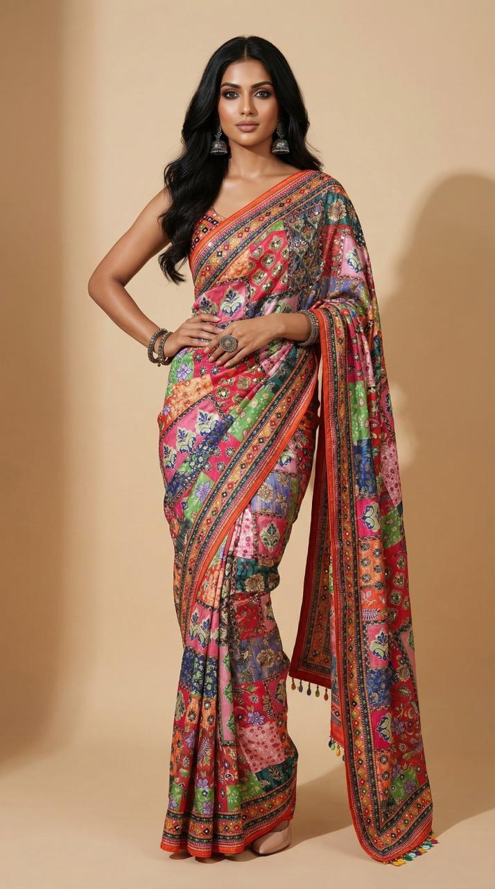 AJARAKH PREMIUM ROMAN SILK SAREE