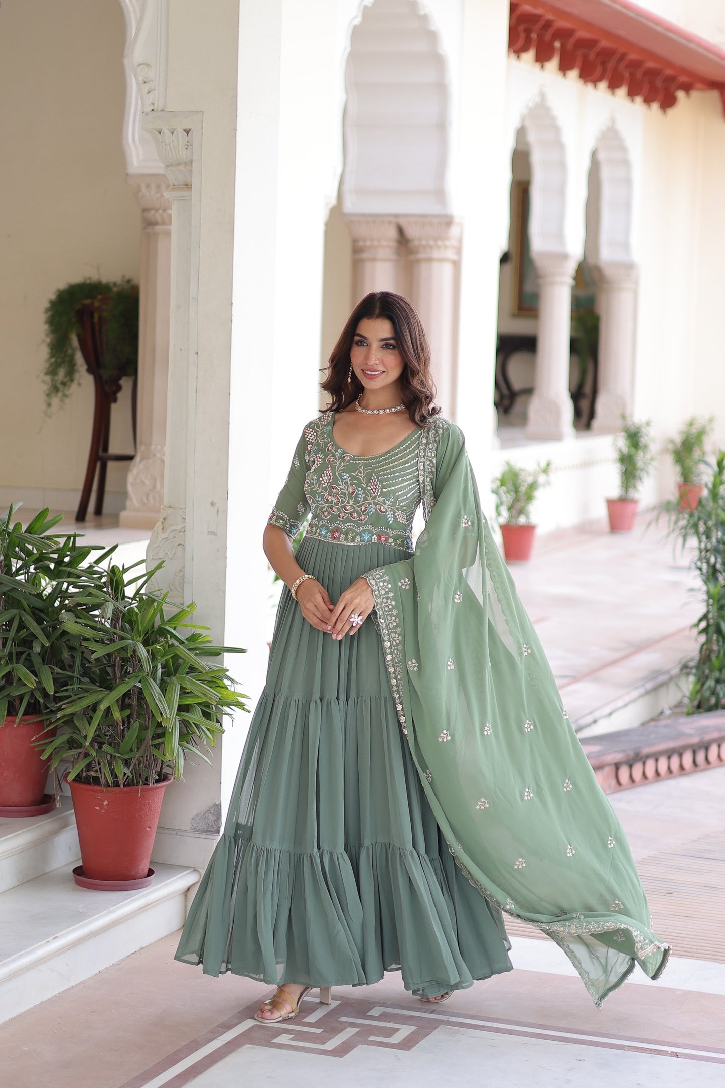 Premium Multi Thread Bead Work Gowns