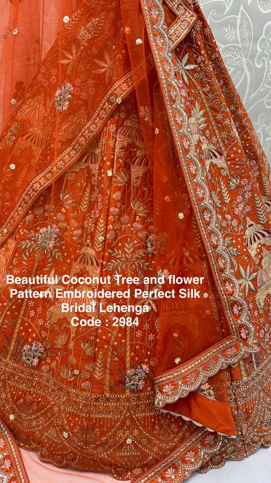 Ultra Premium Coconut Tree & flower Perfect Silk Bridal Lehenga