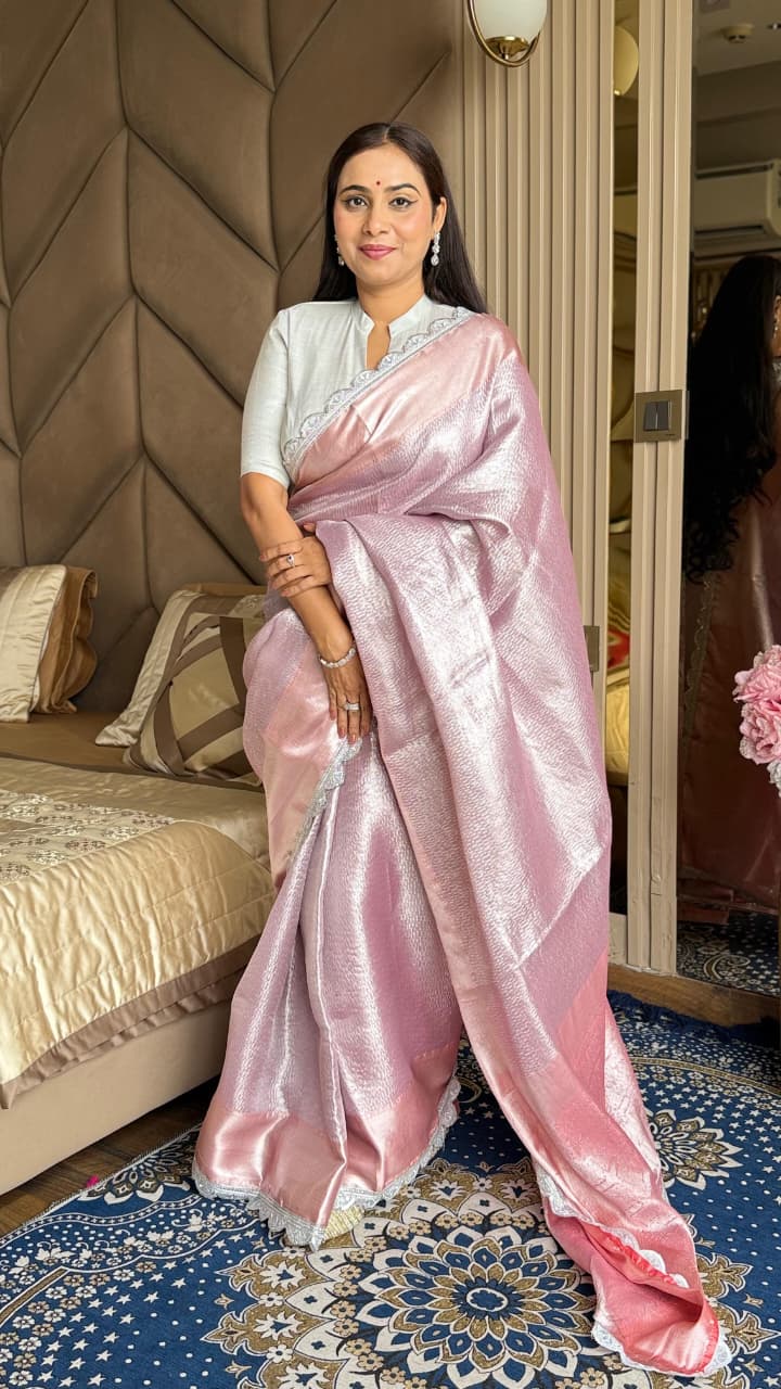 Pastal Pink Shimmering Shine Saree