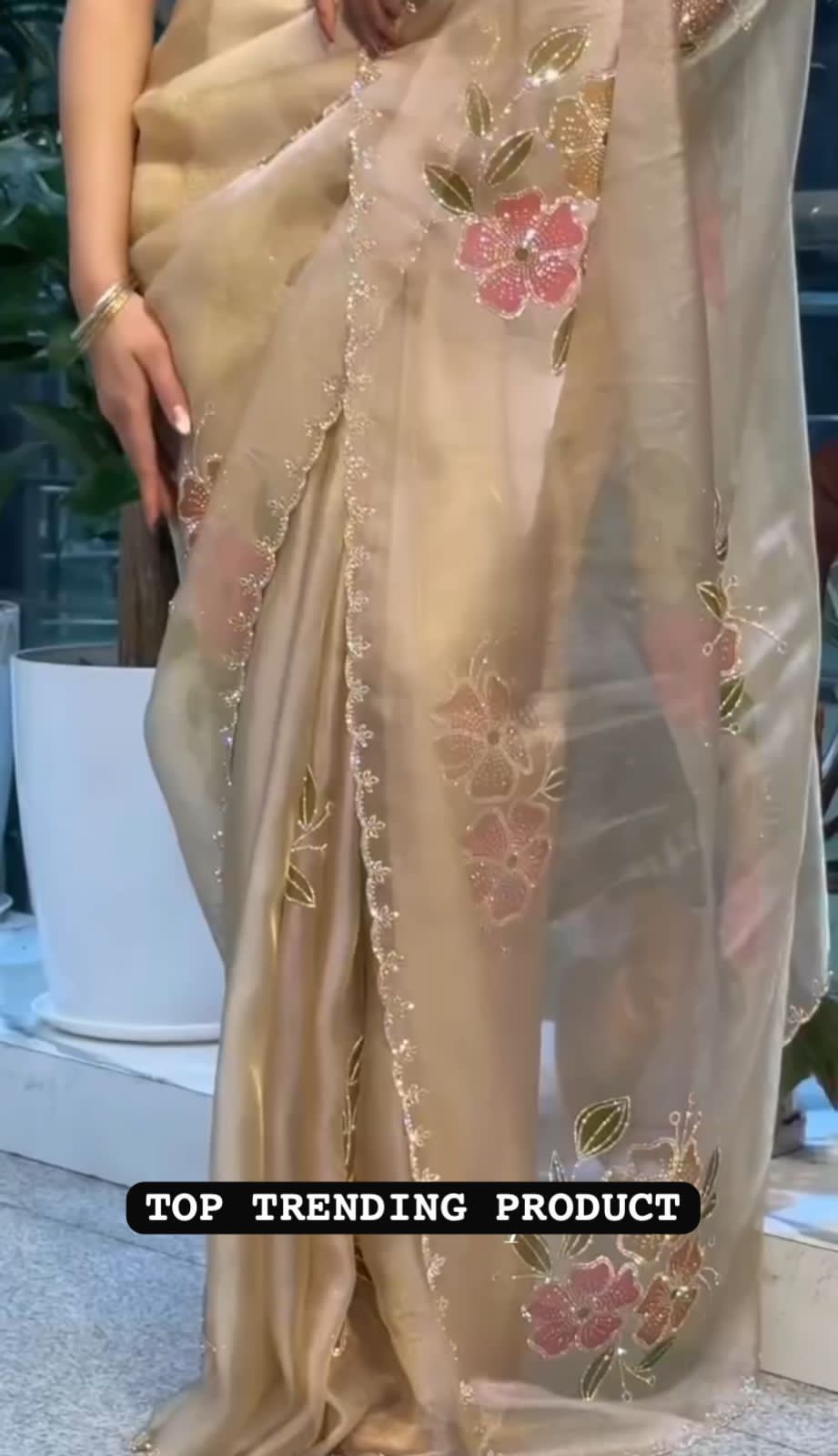 Brush Print Flower Saree