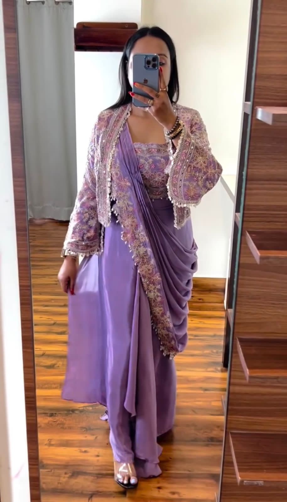 Indo Western Pre Draped Ready To Wear Jacket Koti Style Saree
