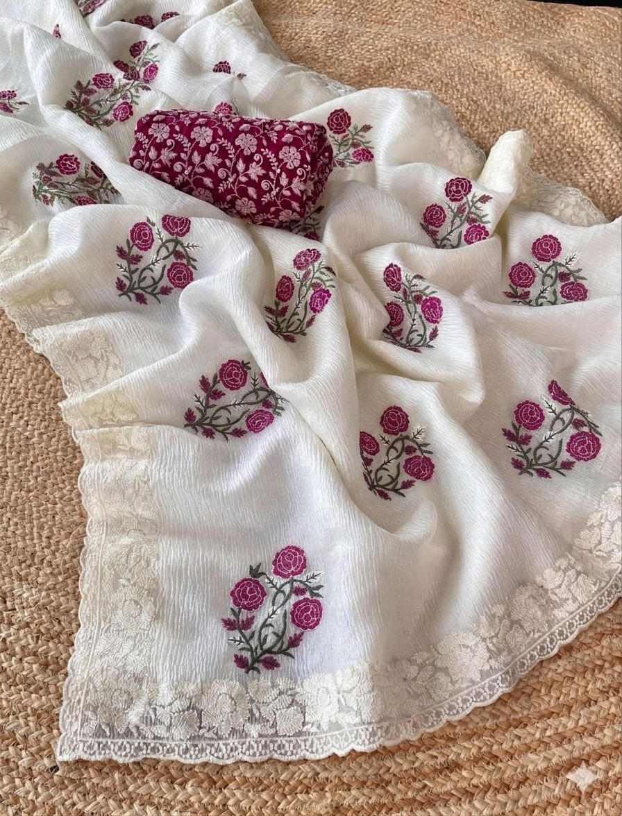 White Embellished Star ⭐ Georgette Premium Saree