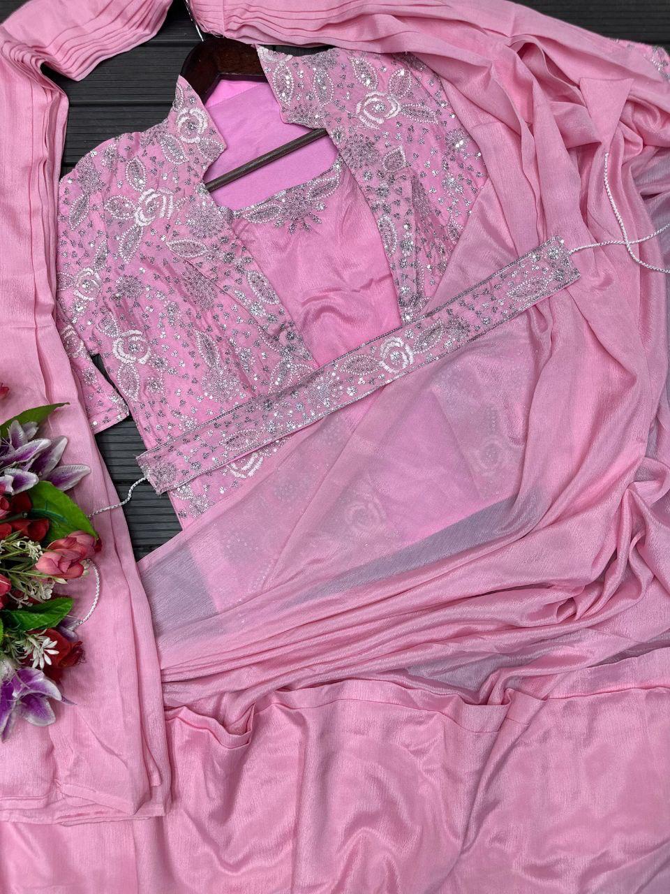 Koti Jacket Style Ready To Wear Trending Embroidery Sequence Work Saree