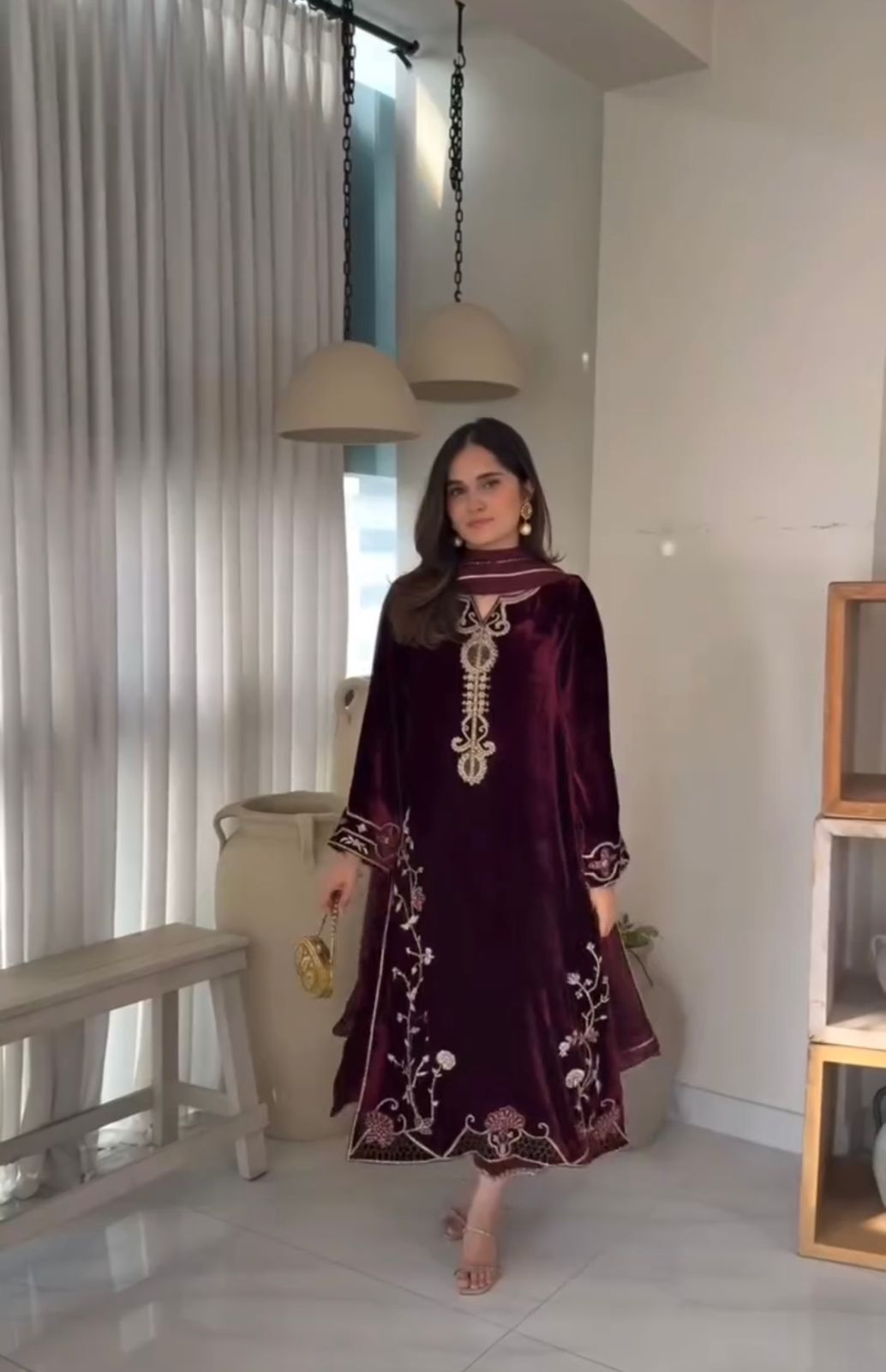 Maroon Velvet Awesome Ready To Wear Suit Set