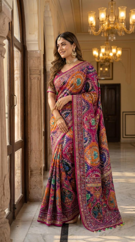 AJARAKH PREMIUM ROMAN SILK SAREE
