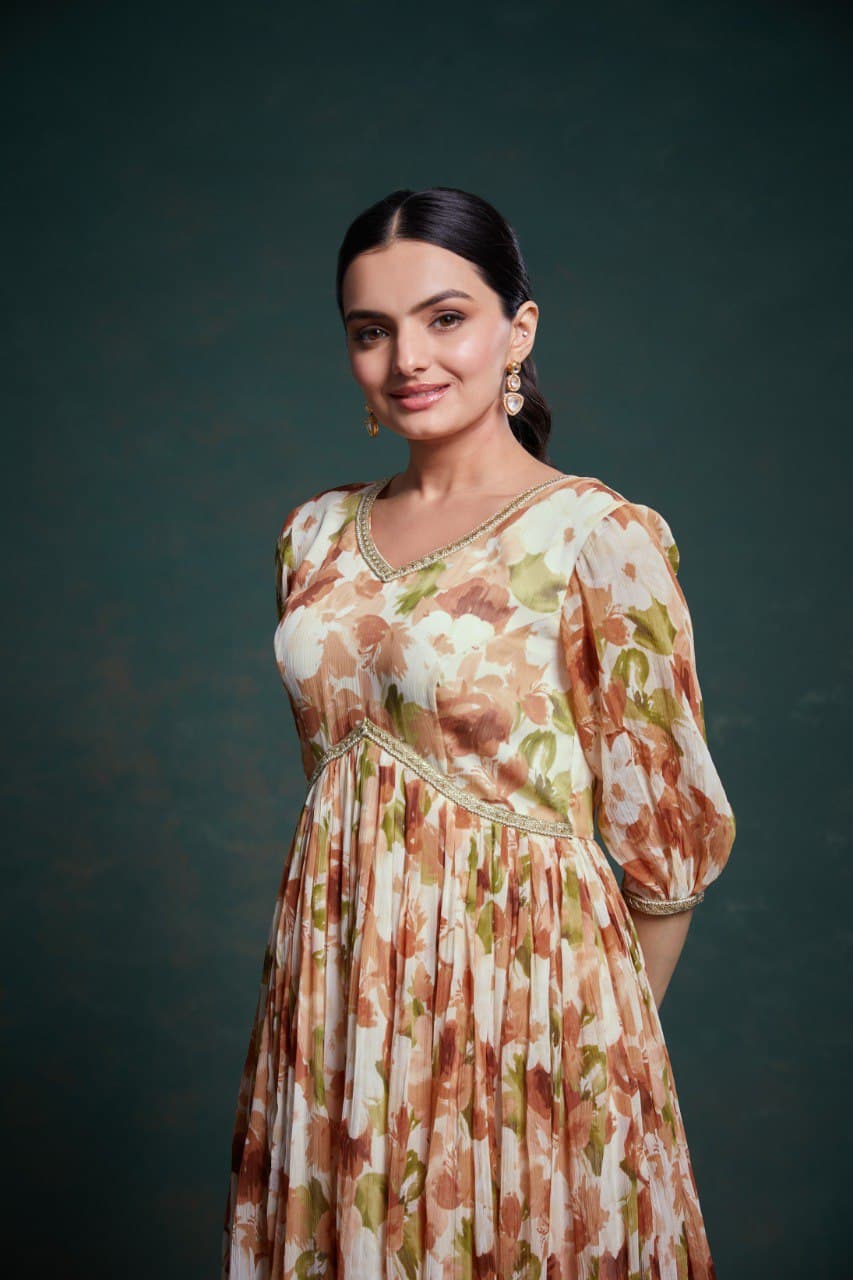 Floral Soft Chiffon Ready To Wear Gown